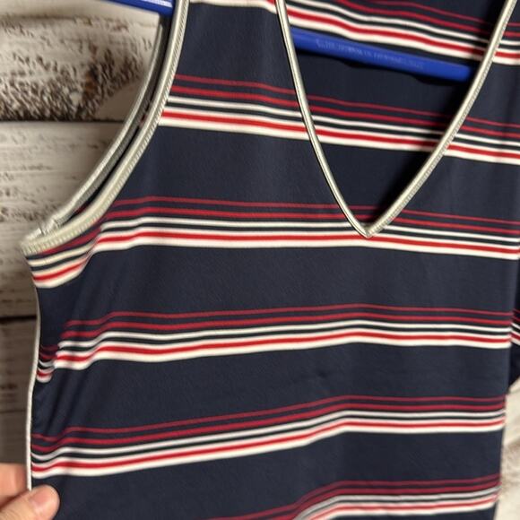 Tommy Hilfiger Vintage Striped V-Neck Tank Large Blue Red - Picture 2 of 6
